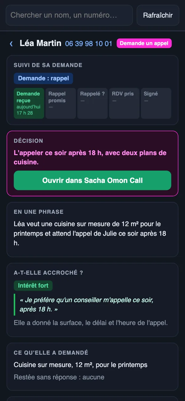 Sacha Omon AI Dashboard, on mobile