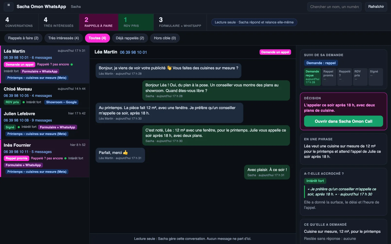 Sacha Omon AI Dashboard, on desktop