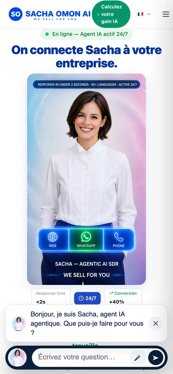 Le widget de Sacha Omon AI, sur téléphone